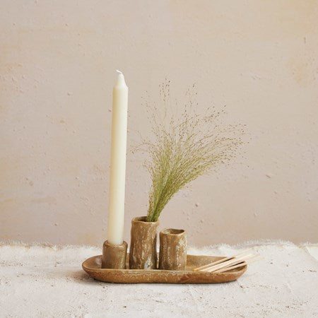2 Stoneware vases and Candle Holder