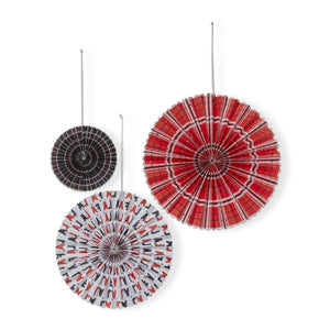 falala plaid paper fan decor set of 3 - multi