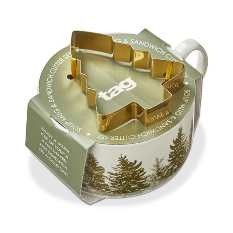 wilde pine soup mug + tree sandwich cutter set - green multi