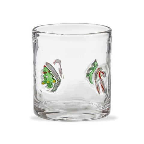 christmas tree & candy cane double old fashioned glass - multi