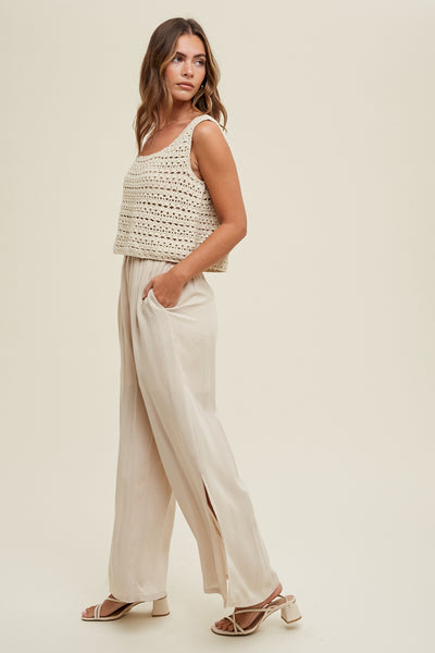 Crochet jumpsuit with side slits