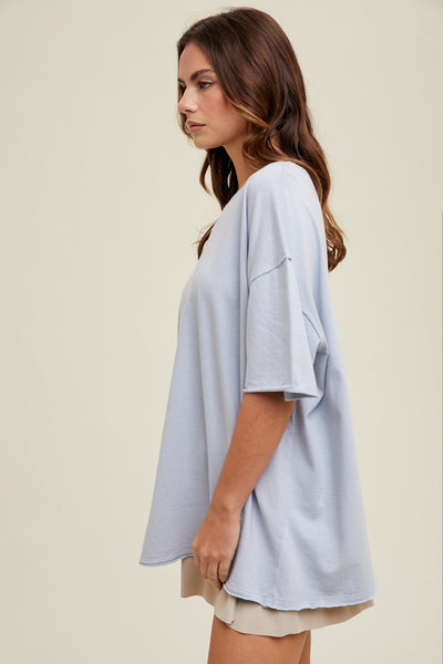 OVERSIZED RAW HEM DETAIL SHIRT