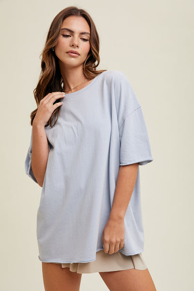 OVERSIZED RAW HEM DETAIL SHIRT