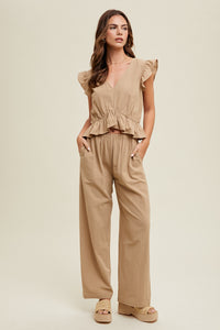 RUFFLE RELAXED CROP TOP AND PANTS SET