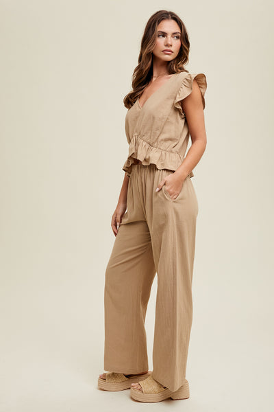 RUFFLE RELAXED CROP TOP AND PANTS SET