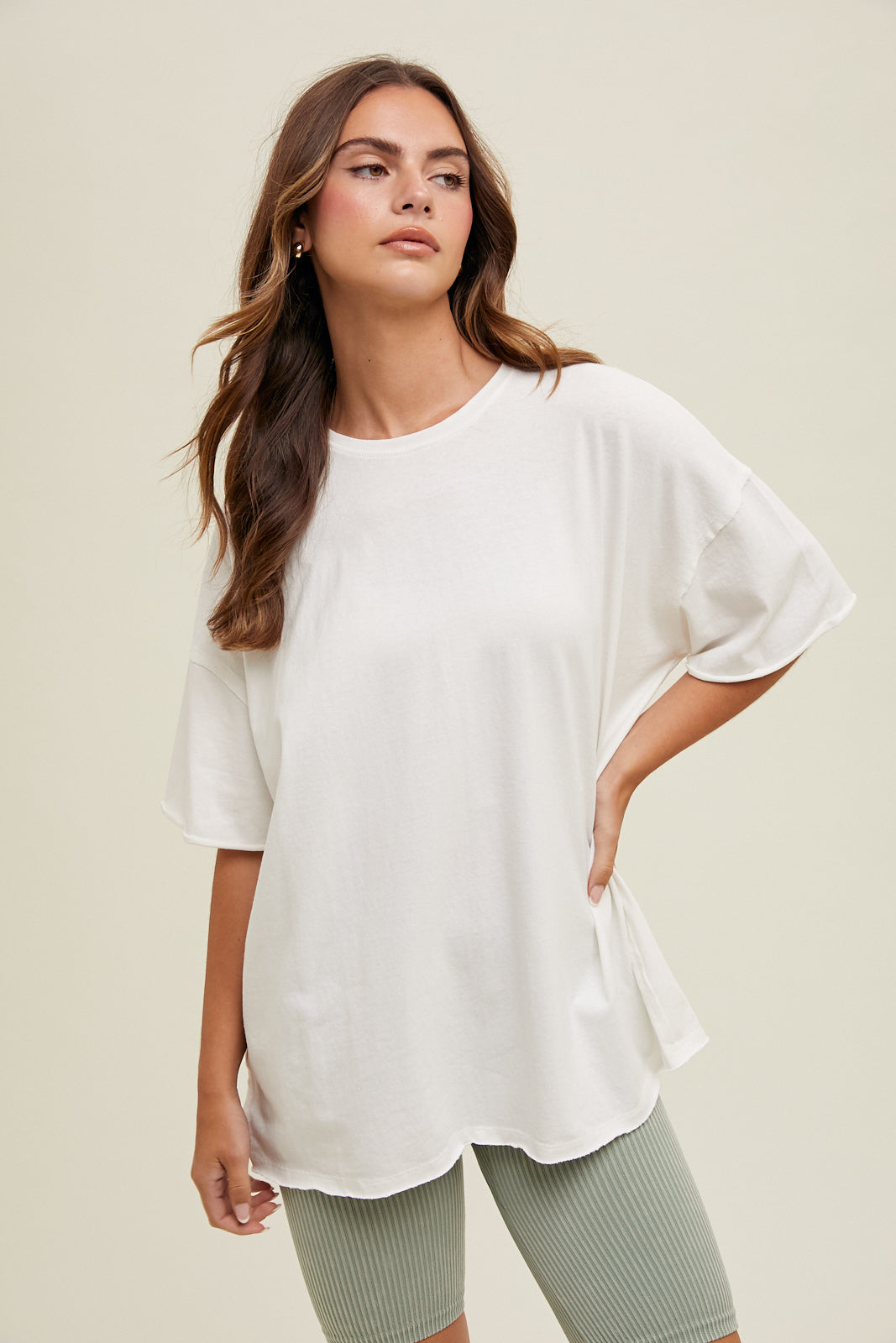 OVERSIZED RAW HEM DETAIL SHIRT