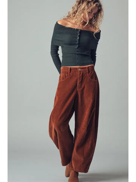 Inseam Stitch Detail Corduroy Barrel Jeans