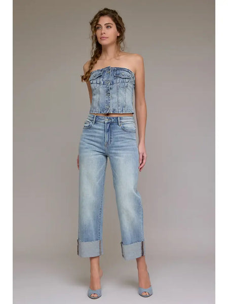 Vintage Wash High Rise Cuffed Wide Straight