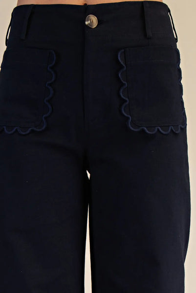 Colette Cropped Wide-Leg Scallop Pocket Detail Pants