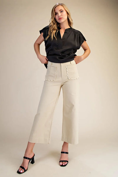 Colette Cropped Wide-Leg Scallop Pocket Detail Pants