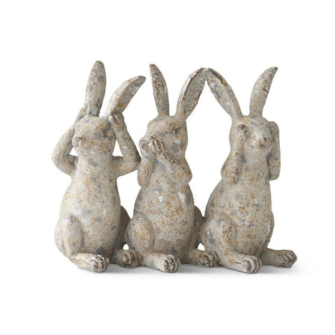 6.25 Inch Resin Distressed Gray 3 Bunnies Figure