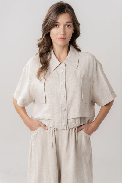 Utility Crop Shirt with Drawstring Hem