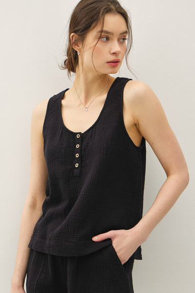 Cotton Gauze Henley Tank