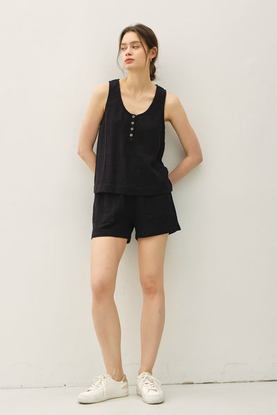 Cotton Gauze Henley Tank