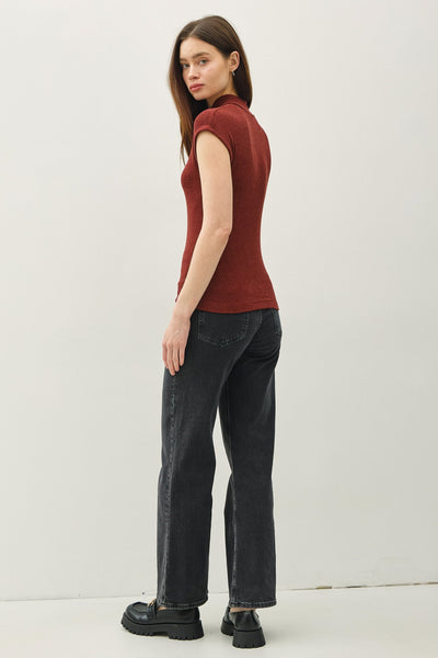 Ribbed Cap Sleeve Mockneck Basic Top