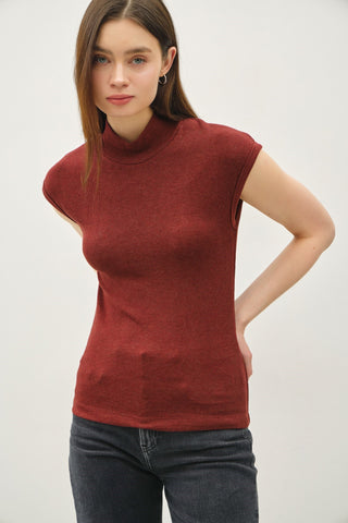 Ribbed Cap Sleeve Mockneck Basic Top