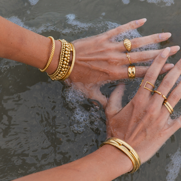 Waterproof Bold Gold Double Beaded Bracelet Set