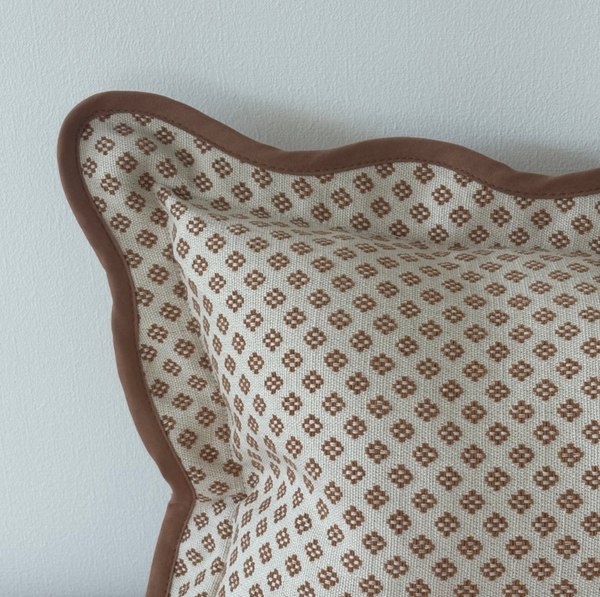 Chloe Light Brown Print Scalloped Edge Cushion Cover 50x30