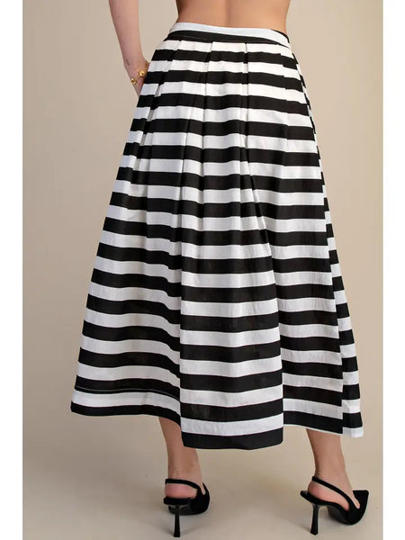 Full Stripe Pleated Midi Skirt