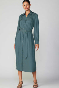 L-SLV Collared Button Shirt Dress