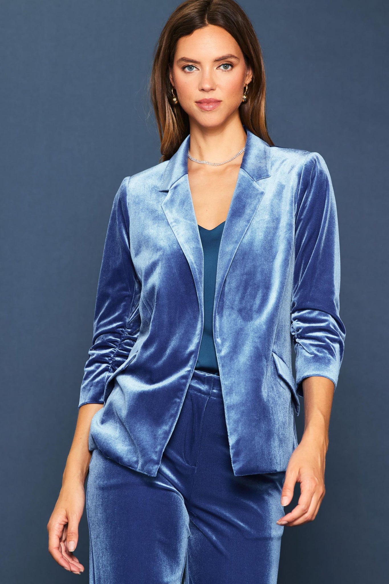 Button Detail Velvet Blazer