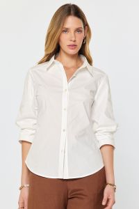 Shirt Collar Fixed Roll Up 3/4 SLV Button Down Blouse