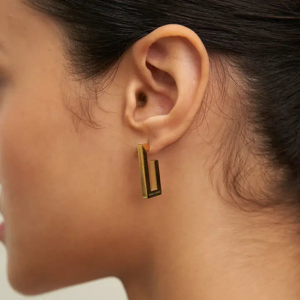 Waterproof Gold Rectangular Hoops