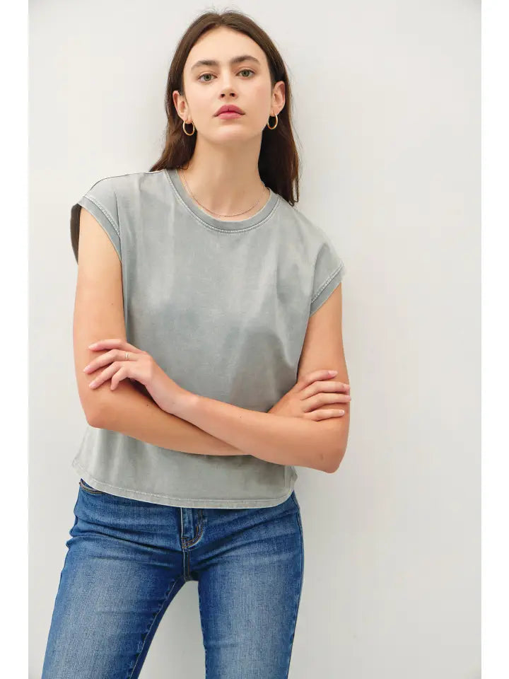 Basic Cropped Acid Washed Tee