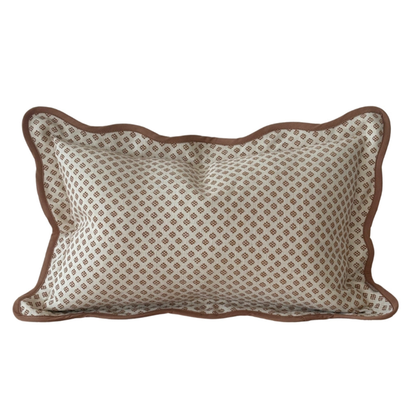 Chloe Light Brown Print Scalloped Edge Cushion Cover 50x30