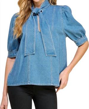 Bow Neck Denim Shirt