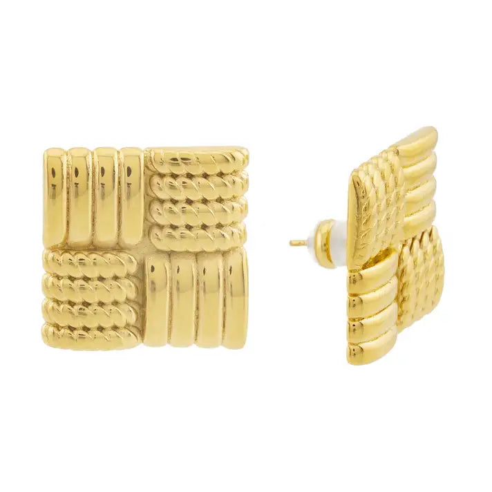 Waterproof Gold Statement Square Earrings