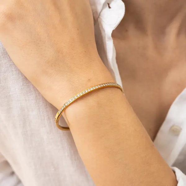 Waterproof Gold Lined Diamond Bangle