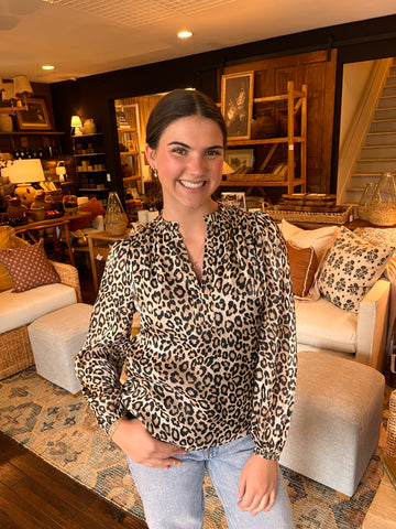 Ruffled Split Neck LSLV Top