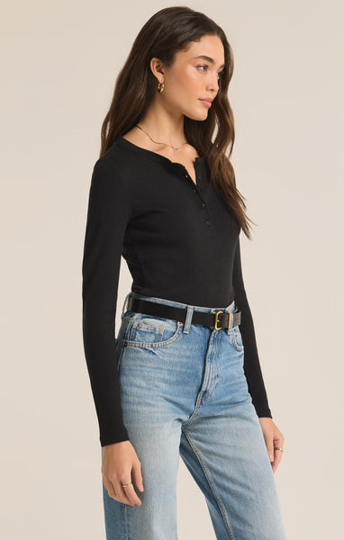 Samara Rib Henley Bodysuit Black