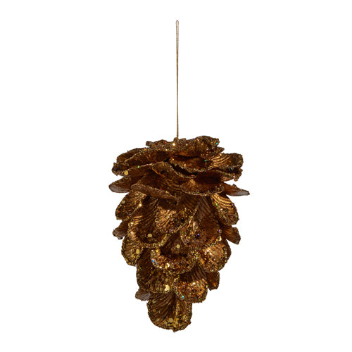 6" GLITTERED GOLD PINECONE ORNAMENT