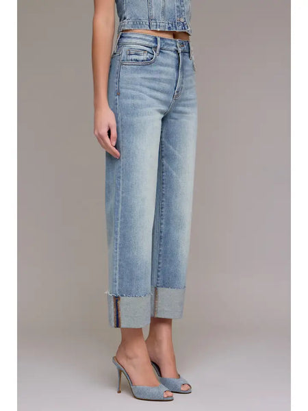 Vintage Wash High Rise Cuffed Wide Straight