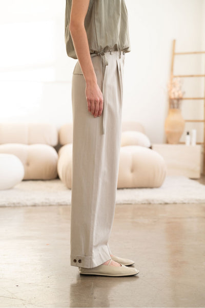 Pleated Bottomtap Detailed Wide-Leg Pants