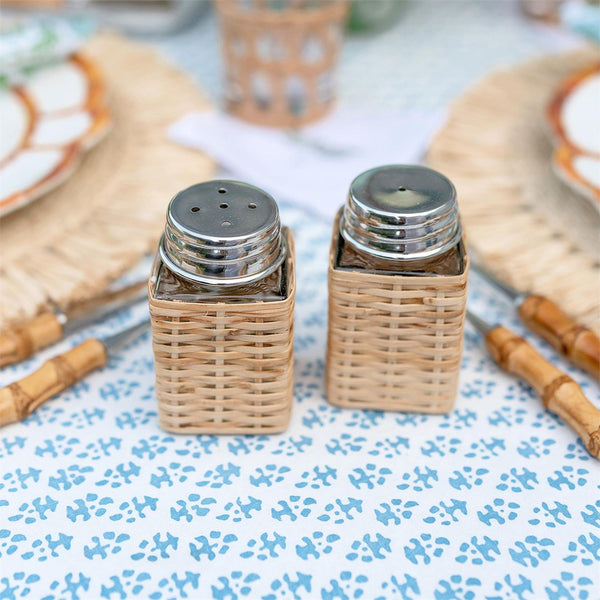 Rattan Set of 2 Salt and Pepper Shakers - Rattan/Glass/Aluminum