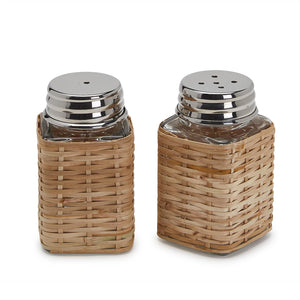 Rattan Set of 2 Salt and Pepper Shakers - Rattan/Glass/Aluminum