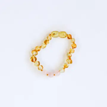 Polished Honey Amber + Rose Quartz || Anklet or Bracelet