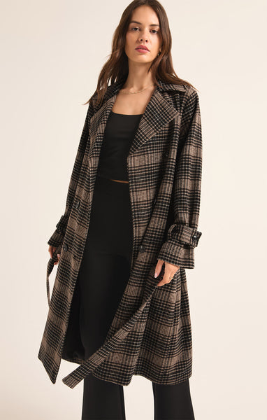 JACKIE PLAID TRENCH