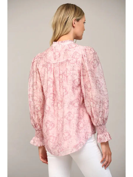 Floral Print Ruffle Neck Blouse