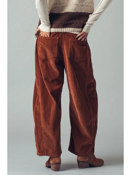 Inseam Stitch Detail Corduroy Barrel Jeans