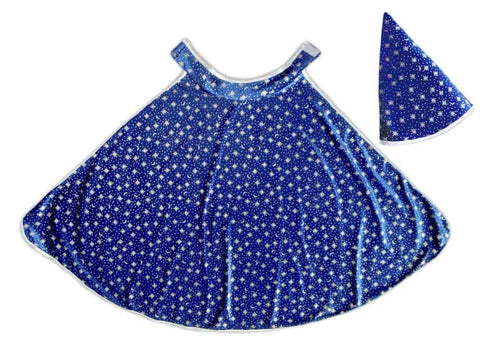 Sparkle Wizard Cape & Hat, Blue/Silver, Size 4-6