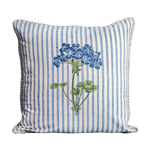 20" Blue Hydrangea Blockprint Pillow