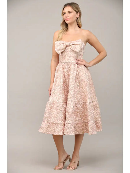 Glitter Floral Jacquard Bow Dress