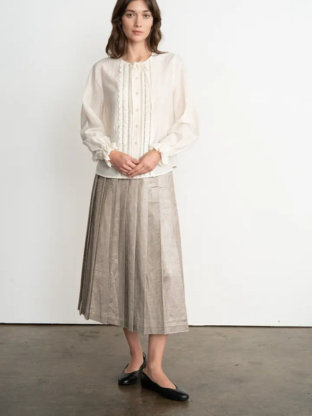 Pleated Faux Leather Midi Skirt