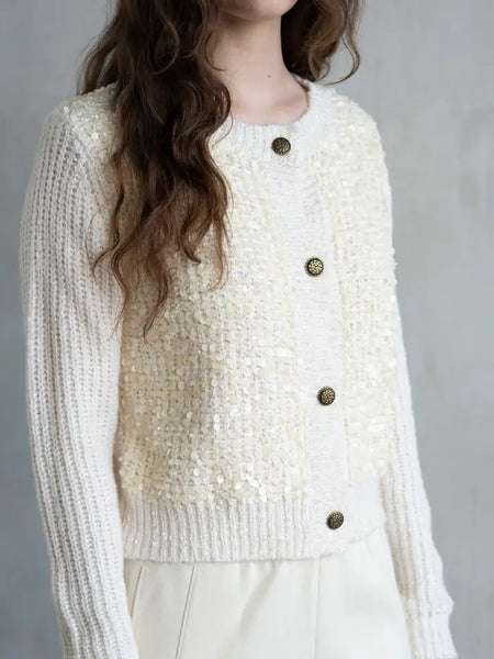 Fuzzy Sequined Sweater Cardigan