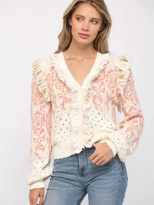 Ruffle Trimmed Front Cardigan