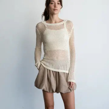Open-Knit Crochet Sweater Top